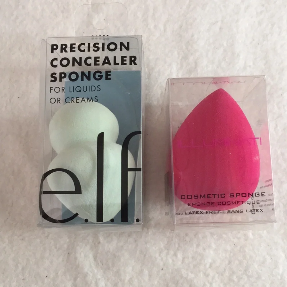New Bundle Of 2 Liquid/Cream Make-Up Sponges Elf/Illuminati